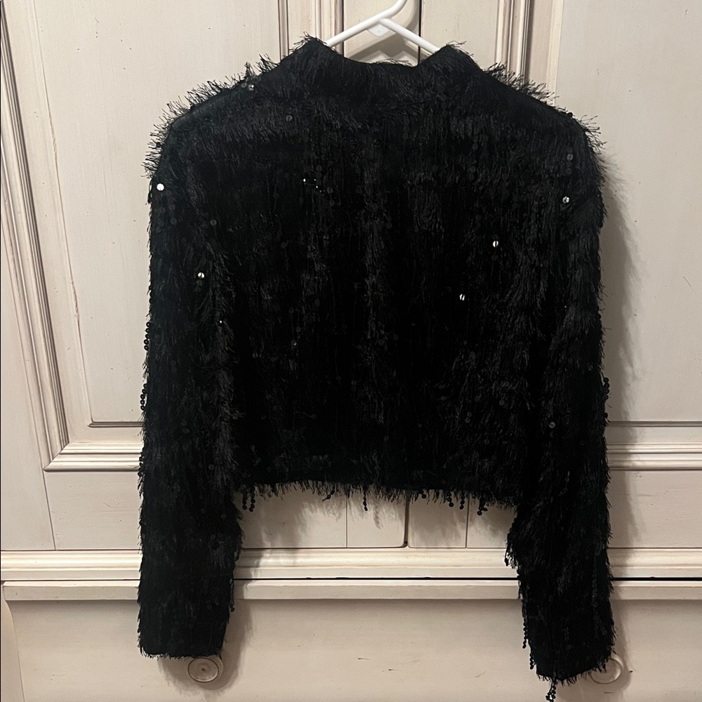 H&M Black Textured Crop Top with Sequin Details